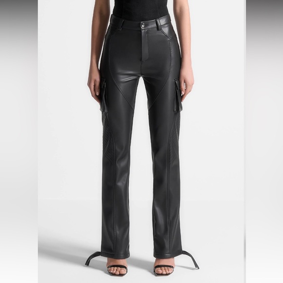 Maniere De Voir Pants - Vegan Leather Biker Trousers - Black